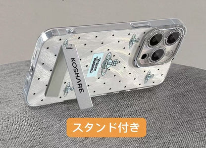 ヴィヴィアン　立体ORB　iphone16シリーズ対応　携帯ケース　ストラップ付き　水玉　シルバー